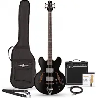 Gear4Music San Francisco Semi Acoustic Bass Black 15W Bass Amp Pack