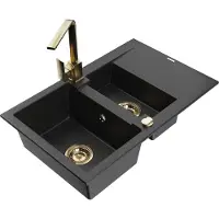 Mexen Gaspar évier en granit 1,5 bol avec égouttoir et mitigeur Rita, Noir/Argent métal - 6507-73-670300-50