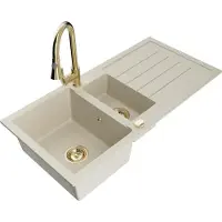 Mexen Andres Évier en granit 1,5 bol avec égouttoir et mitigeur Elia, Beige - 6515-69-670101-50