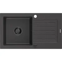 Mexen Pablo Évier en granit 1 cuve avec égouttoir 752 x 436 mm, noir moucheté, siphon noir - 6510751010-76-B