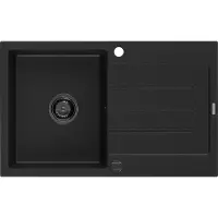 Mexen Bruno Evier 1 bac en granit avec égouttoir 795 x 495 mm, Noir, siphon Noir - 6513791010-77-B