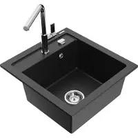 Mexen Évier 1 bac en granit Vito avec mitigeur Flora, noir/argent métallisé (6503-73-670401-00)