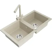 Mexen Mario Évier en granit 2 cuves avec mitigeur Duero, Beige - 6504-69-671600-69