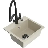 Mexen Milo évier en granit 1,5 bol avec mitigeur Duo, Beige - 6505-69-671701-70-B