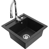 Mexen Évier Vitogranite 1 bac avec mitigeur Savita, noir/argent métallisé (6503-73-672601-00)