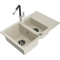 Mexen Gaspar évier en granit 1,5 bol avec égouttoir et mélangeur Flora, Beige - 6507-69-670401-07-B