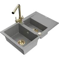 Mexen Gaspar évier en granit 1,5 bac avec égouttoir et mélangeur Duero, Gris - 6507-71-671600-50