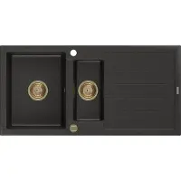 Mexen Andres évier en granit 1,5 bac avec égouttoir 1000 x 500 mm Noir/Or métal, siphon Or - 6515101510-75-G