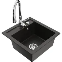 Mexen Évier Vitogranite 1 bac avec mitigeur Savita, noir/or métallisé (6503-75-672601-00)