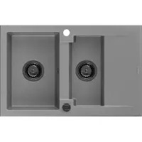 Mexen Gaspar Évier en granit 1,5 cuve avec égouttoir 737 x 475 mm, Gris, siphon Noir - 6507731505-71-B