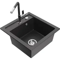 Mexen Évier Vito en granit 1 bac avec mitigeur Flora, noir moucheté (6503-76-670401-08)