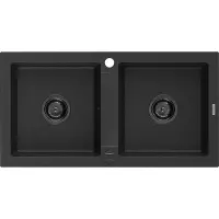 Mexen Mario Évier en granit 2 cuves 820 x 436 mm, Noir/Métal argenté, siphon Noir - 6504822000-73-B