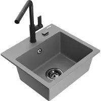 Mexen Milo évier en granit 1 bac avec mélangeur Flora, Gris - 6505-71-670401-70-B