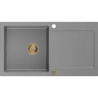 Mexen Leo Evier 1 bac en granit avec égouttoir 900 x 500 mm, Gris, siphon Or - 6501901010-71-G