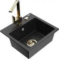 Mexen Milo évier 1 bac en granit avec mitigeur Rita, Noir/Argent métal - 6505-73-670300-50
