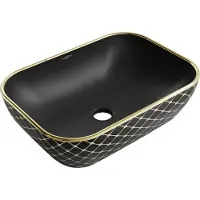 Mexen Rita lavabo à poser 45 x 32 cm, noir mat/carreaux dorés - 21084579