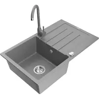Mexen Bruno Evier 1 bac en granit avec égouttoir et mitigeur Telma, Gris - 6513-71-670200-71