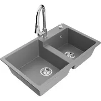 Mexen Tomas évier en granit 2 cuves avec mitigeur Elia, Gris - 6516-71-670101-00