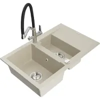 Mexen Gaspar évier en granit 1,5 bol avec égouttoir et mélangeur Duo, Beige - 6507-69-671701-07