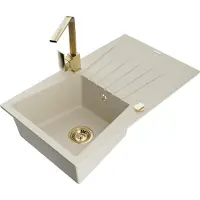 Mexen Cesar Évier en granit 1 bac avec égouttoir et mitigeur Rita, Beige - 6514-69-670300-50