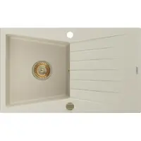 Mexen Cesar évier en granit 1 bac avec égouttoir 775 x 470 mm, Beige, siphon Gold - 6514771010-69-G