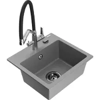 Mexen Milo évier en granit 1,5 bol avec mitigeur Duo, Gris - 6505-71-671701-07-B