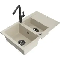 Mexen Gaspar évier en granit 1,5 bol avec égouttoir et mitigeur Flora, Beige - 6507-69-670401-70-B
