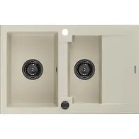Mexen Gaspar Évier en granit 1,5 bol avec égouttoir 737 x 475 mm, Beige, siphon Black - 6507731505-69-B