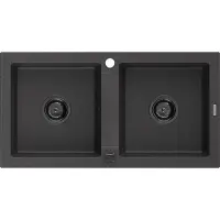 Mexen Mario évier 2 cuves en granit 820 x 436 mm, noir tacheté, siphon noir - 6504822000-76-B