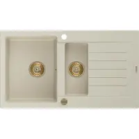 Mexen Matias évier en granit 1,5 bac avec égouttoir 900 x 505 mm, Beige, siphon Gold - 6502901505-69-G