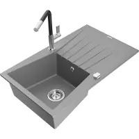 Mexen Evier en granit Cesar 1 bac avec égouttoir et mitigeur Flora, Gris - 6514-71-670401-07