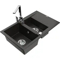 Mexen Gaspar évier en granit 1,5 bac avec égouttoir et mitigeur Rita, Noir/Or - 6507-75-670300-00