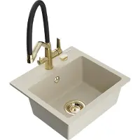 Mexen Milo évier en granit 1,5 bol avec mitigeur Duo, Beige - 6505-69-671701-57-G