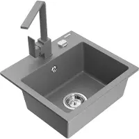 Mexen Évier 1 bac en granit Milo avec mitigeur Rita, gris (6505-71-670300-71)