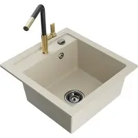 Mexen Évier 1 bac en granit Vito avec mitigeur Flora, beige (6503-69-670401-57-B)