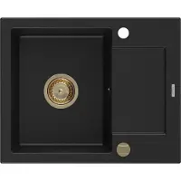 Mexen Enzo granit 1 bac avec égouttoir 576 x 465 mm, noir, siphon doré (6506571005-77-G)