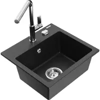 Mexen Évier 1 bac en granit Milo avec mitigeur Flora, noir/argent métallisé (6505-73-670401-00)