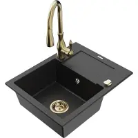 Mexen Enzo granit évier 1 avec égouttoir, y compris mélangeur Savita, noir/argent métallisé (6506-73-672601-50)