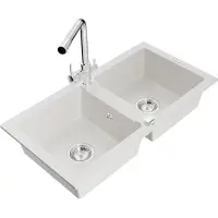 Mexen Mario Évier en granit 2 cuves avec mitigeur Duero, blanc - 6504-20-671600-00