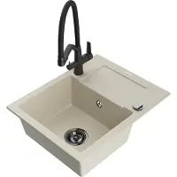 Mexen Enzo Évier en granit 1 bac avec égouttoir et mélangeur Duo, Beige - 6506-69-671701-70-B