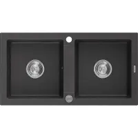 Mexen Mario Évier en granit à 2 cuves 820 x 436 mm, noir moucheté - 6504822000-76