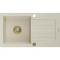 Mexen Pablo Évier en granit 1 cuve avec égouttoir 752 x 436 mm, Beige, siphon Gold - 6510751010-69-G