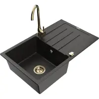Mexen Bruno Evier 1 bac en granit avec égouttoir et mitigeur Telma, Noir/Or - 6513-75-670200-50