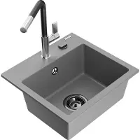 Mexen Milo évier en granit 1 bac avec mélangeur Flora, Gris - 6505-71-670401-07-B