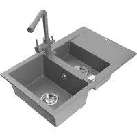 Mexen Gaspar évier en granit 1,5 bac avec égouttoir et mitigeur Duero, Gris - 6507-71-671600-71