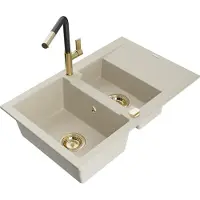 Mexen Gaspar évier en granit 1,5 bol avec égouttoir et mélangeur Flora, Beige - 6507-69-670401-57-G