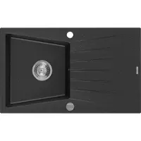 Mexen Cesar évier 1 bac en granit avec égouttoir 775 x 470 mm, noir/argent métallisé - 6514771010-73