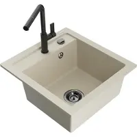 Mexen Évier 1 bac en granit Vito avec mitigeur Flora, beige (6503-69-670401-70-B)