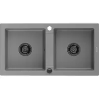 Mexen Mario Évier 2 cuves en granit 820 x 436 mm, Gris, siphon Noir - 6504822000-71-B