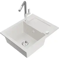 Mexen Enzo Évier en granit 1 bac avec égouttoir et mélangeur Flora, blanc - 6506-20-670401-06